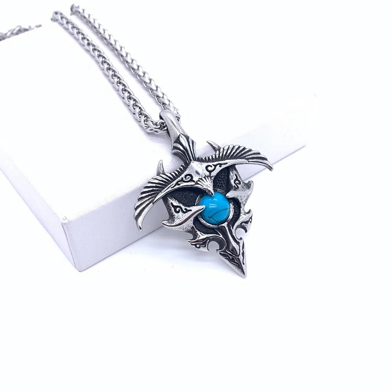 

Men's Women's Stainless Steel Turquoise Flying Eagle Pendant Necklace Personality Couple Necklace Gift