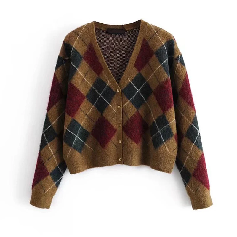YENKYE Women Vintage Argyle Knit Cardigan Sweater Mujer Long Sleeve Loose Crop Outerwear Female Single Breasted Autumn Tops
YENKYE Women Vintage Argyle Knit Cardigan Sweater Mujer Long Sleeve Loose Crop Outerwear Female Single Breasted Autumn Tops
