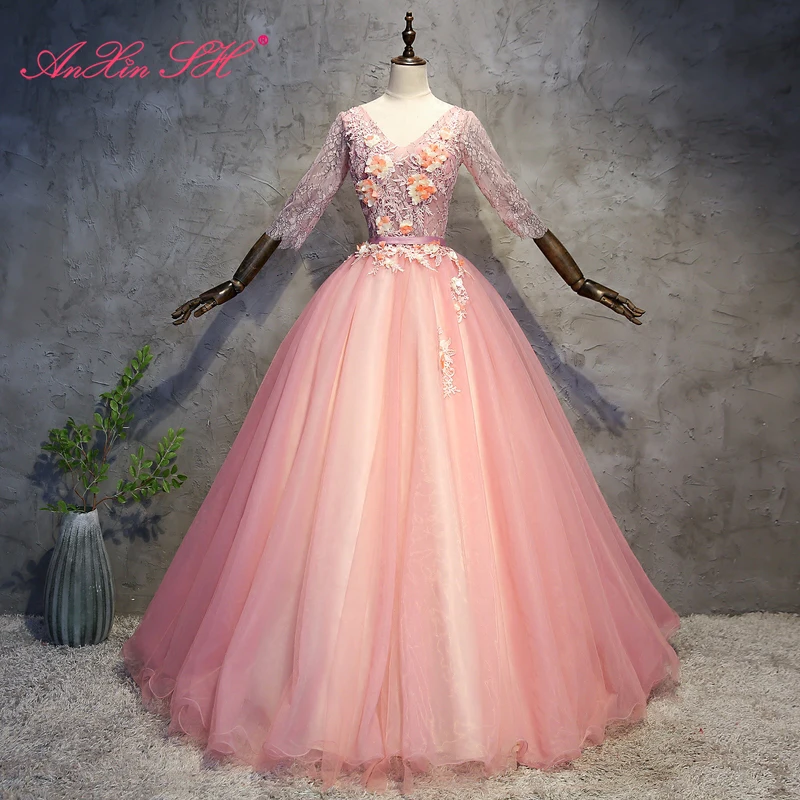 AnXin SH luxury princess rose flower pink lace v neck half sleeve bride ball gown party host stage lace up evening dress
AnXin SH luxury princess rose flower pink lace v neck half sleeve bride ball gown party host stage lace up evening dress
