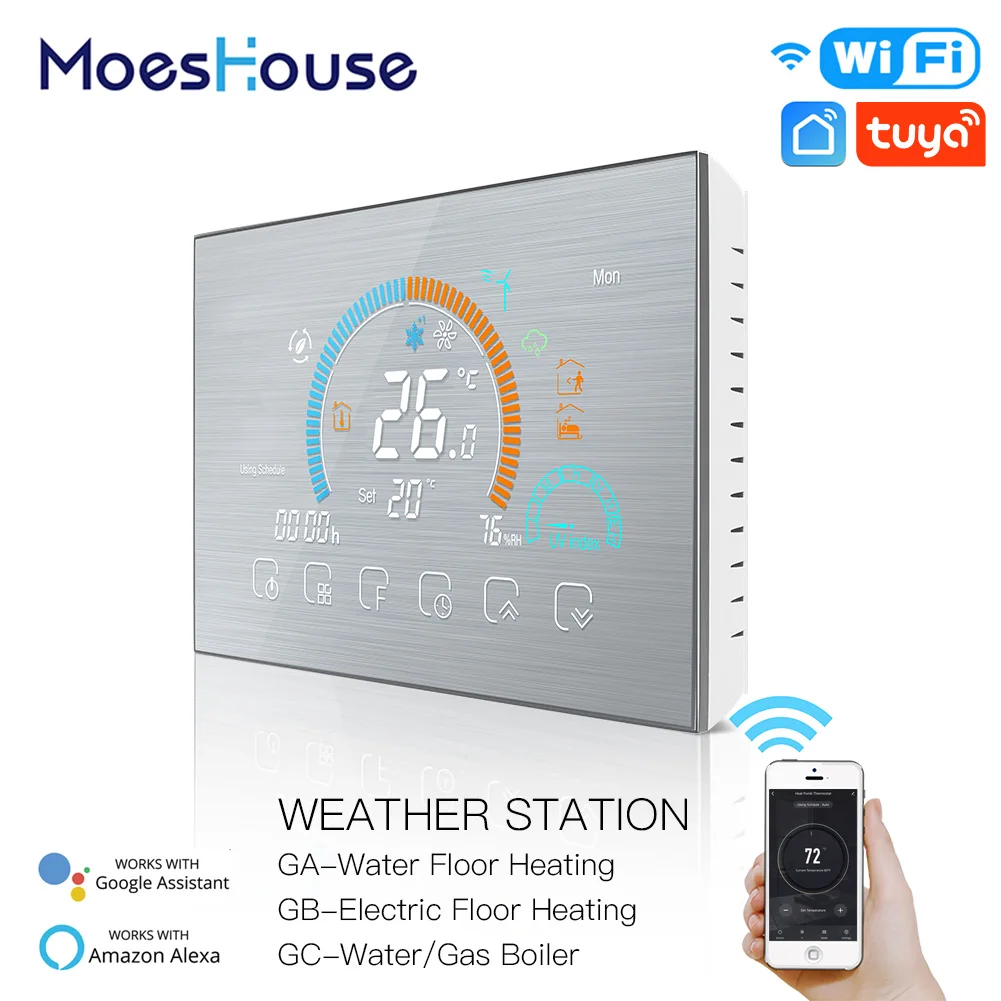 WiFi Thermostat Programmable Temperature Controller Underfloor Water/Gas Boiler Weather Station Tuya Smart Alexa Voice Control
WiFi Thermostat Programmable Temperature Controller Underfloor Water/Gas Boiler Weather Station Tuya Smart Alexa Voice Control