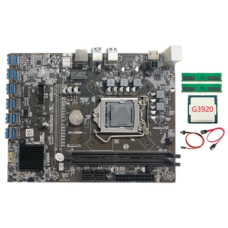 B250C Mining Motherboard with G3920 CPU+2XDDR4 4G 2666Mhz RAM+SATA Cable+Switch Cable 12XPCIE to USB3.0 Card Slot Board
B250C Mining Motherboard with G3920 CPU+2XDDR4 4G 2666Mhz RAM+SATA Cable+Switch Cable 12XPCIE to USB3.0 Card Slot Board