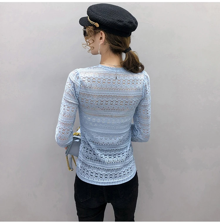 Elegant drawstring Women clothes V-neck Long-sleeve Lace blouse tops Korean fashion Sexy bottoming shirt 
Elegant drawstring Women clothes V-neck Long-sleeve Lace blouse tops Korean fashion Sexy bottoming shirt