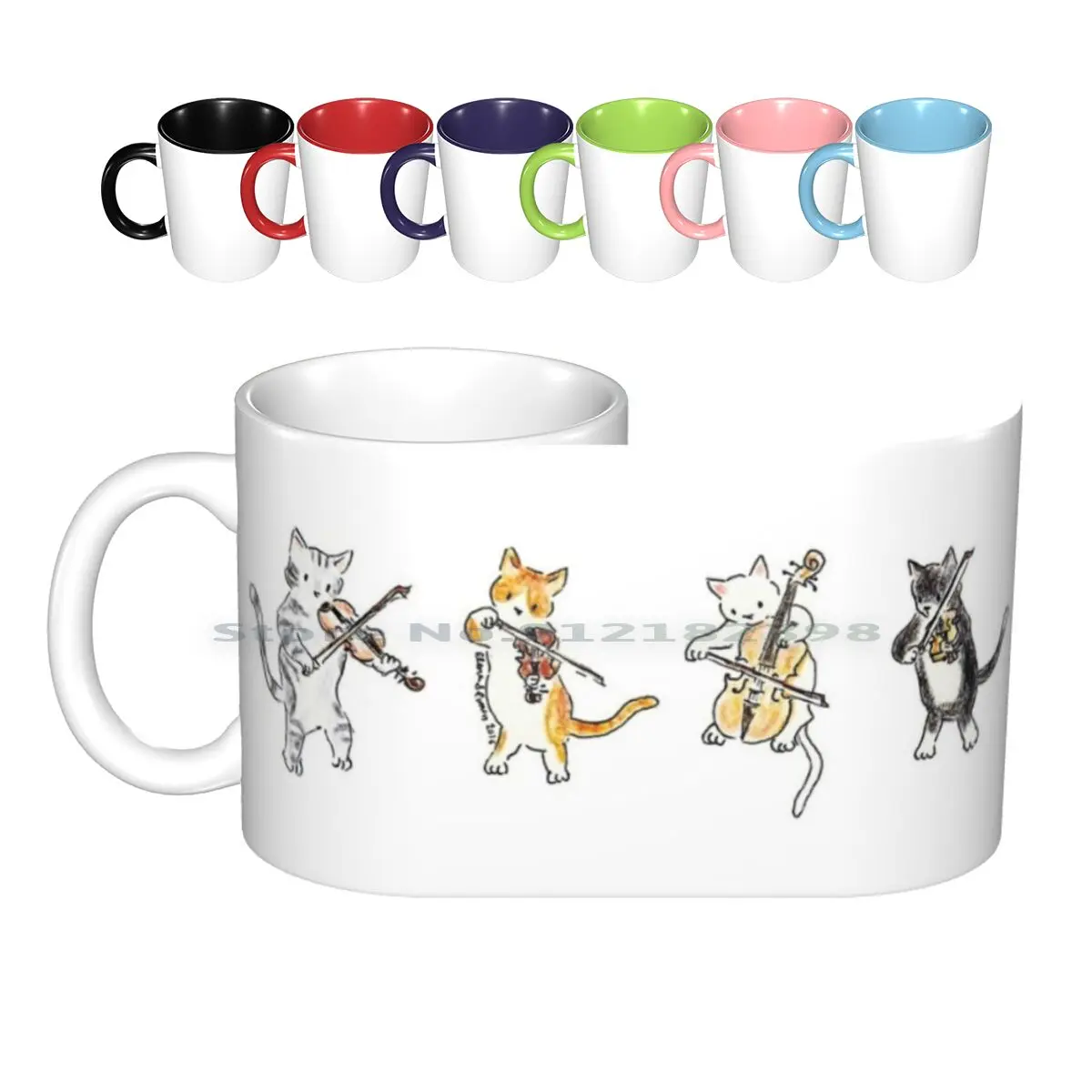 

String Meowtet Ceramic Mugs Coffee Cups Milk Tea Mug Cat Cats Music Musician Classical Music Quartet Strings Violin Viola Cello