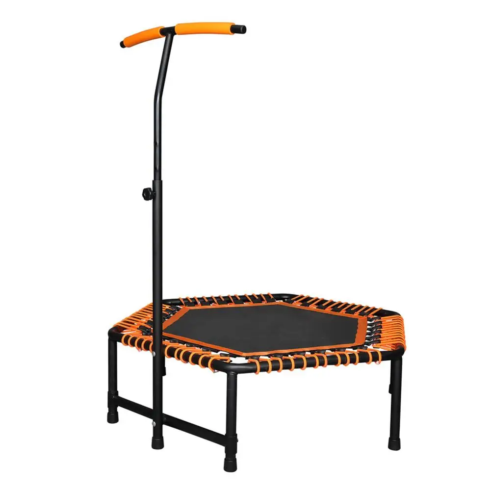 

42*50 Inch Hexagon Trampoline With Adjustable Handle Bar For Kid Fitness Trampoline Bungee Rebounder Jumping Cardio Trainer