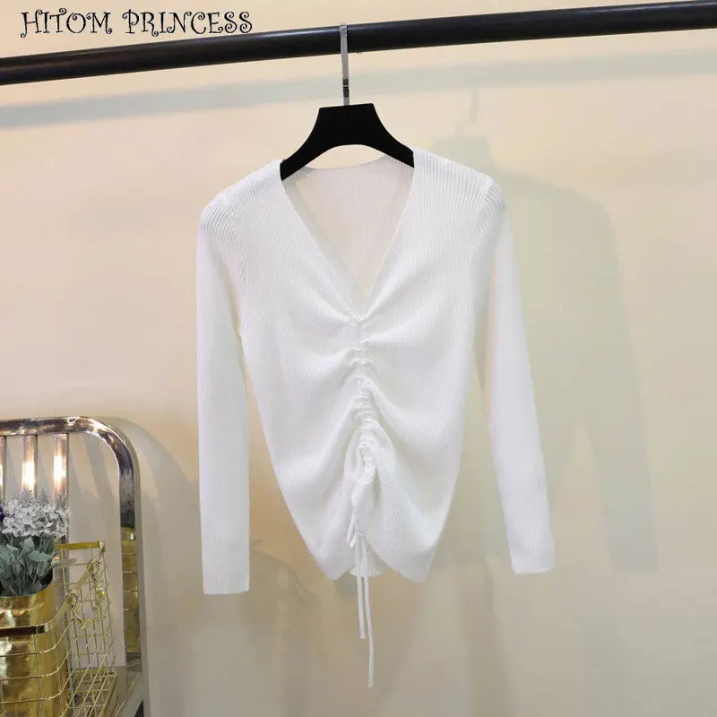 HITOM PRINCESS Drawstring V Neck Sweater Women Ruched Ribbed Knitted Pullover Top Autumn Winter Slim Basic Sweater Female Jumper
HITOM PRINCESS Drawstring V Neck Sweater Women Ruched Ribbed Knitted Pullover Top Autumn Winter Slim Basic Sweater Female Jumper