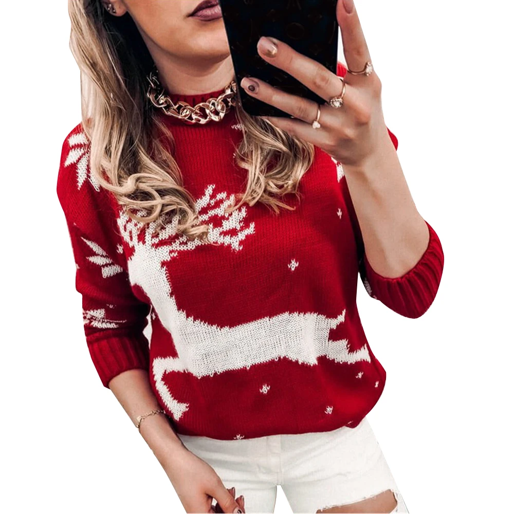 Christmas Women Pullover Cartoon Elk Snowflake Print Knit Tops Long Sleeve Round Neck Party Spring Autumn Female Ladies Sweater
Christmas Women Pullover Cartoon Elk Snowflake Print Knit Tops Long Sleeve Round Neck Party Spring Autumn Female Ladies Sweater