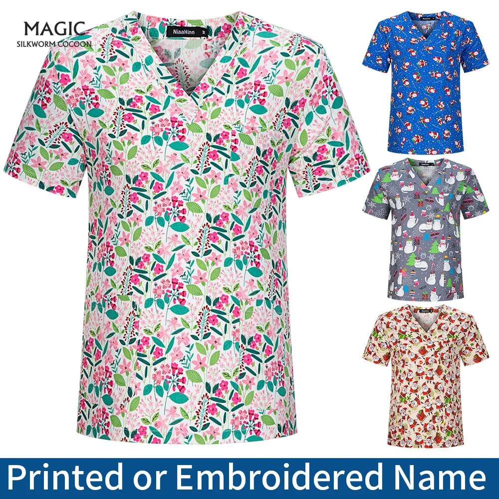Women Short Sleeved T-shirt Nursing Workwear V-neck Uniform Tops Christmas Thanksgiving Tops Uniforms Pet Scrubs Working Clothes 
Women Short Sleeved T-shirt Nursing Workwear V-neck Uniform Tops Christmas Thanksgiving Tops Uniforms Pet Scrubs Working Clothes