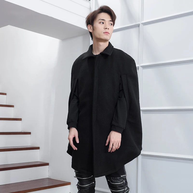 Короткая спереди, длинная сзади, с круглым подолом, шерстяное пальто, свободный отворот, накидка, накидка, зимнее пальто, мужской час 
Короткая спереди, длинная сзади, с круглым подолом, шерстяное пальто, свободный отворот, накидка, накидка, зимнее пальто, мужской час