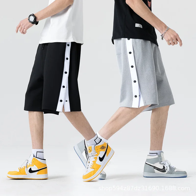 

Side-buttoned shorts Men wear summer thin Japanese casual seven-point knee-high five-point sports basketball pants