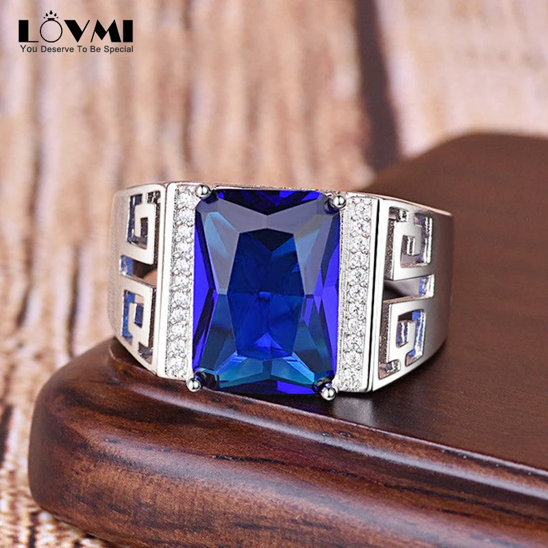 2021 Vintage 925 Silver Men's Rings Royal Sapphire Gemstone Jewelry Accessories Open Adjustable Carved Ring Wedding Party Gift |