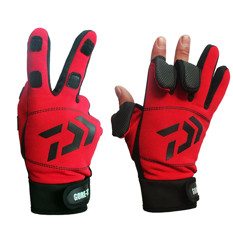 

Спортивные походные перчатки Daiwa с тремя пальцами, зимние теплые рыболовные перчатки, хлопковые водонепроницаемые противоскользящие прочн...
