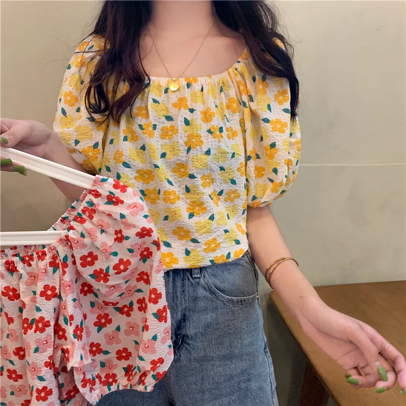 Sweet Floral Printed Tops Women Cute Blouses Shirts Short Sleeve Crop Tops Girls 2021 Summer New Off Shoulders Clothing Yellow
Sweet Floral Printed Tops Women Cute Blouses Shirts Short Sleeve Crop Tops Girls 2021 Summer New Off Shoulders Clothing Yellow