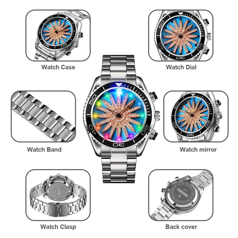 Luxury Stainless Men Women Quartz Watch Fashion Rotate 360 Degrees Diamond Dial Sparkly Clock SKMEI Watches Relogio Masculino
Luxury Stainless Men Women Quartz Watch Fashion Rotate 360 Degrees Diamond Dial Sparkly Clock SKMEI Watches Relogio Masculino