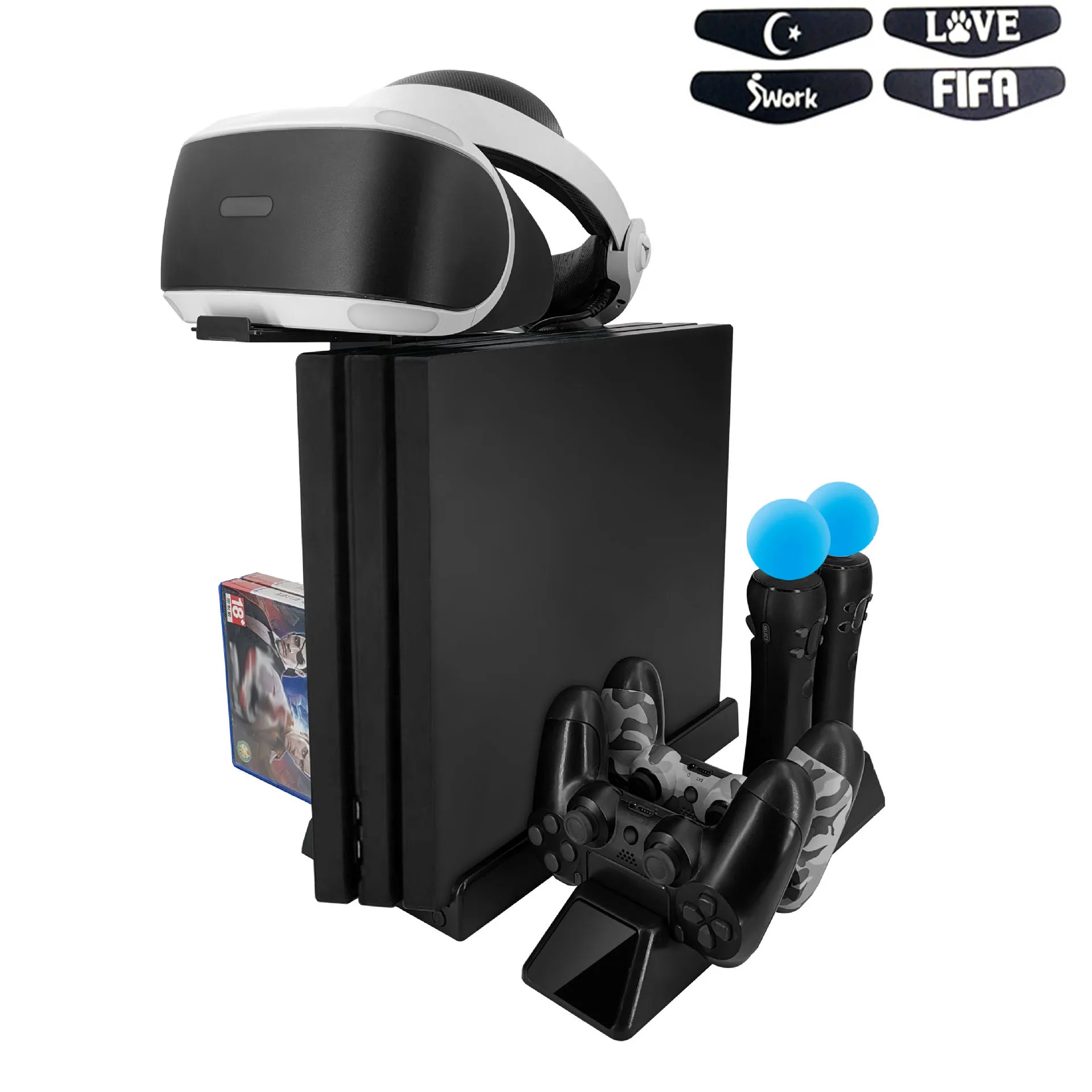PSVR PS4 Slim Pro PS Move Charging Display Vertical Stand Charger Dock For PS4 VR Playstation 4 Cooling Fan Game Disc Storage
PSVR PS4 Slim Pro PS Move Charging Display Vertical Stand Charger Dock For PS4 VR Playstation 4 Cooling Fan Game Disc Storage
