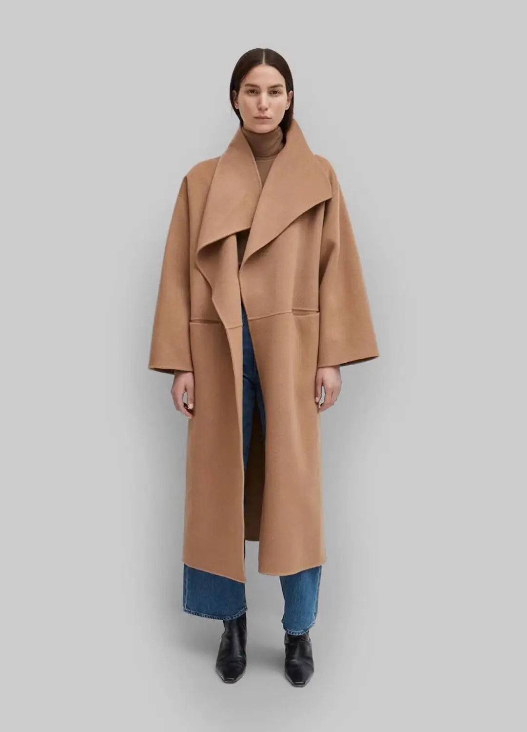 

Женское длинное шерстяное пальто Totem *, силуэтное пальто из серии Анси с Боковым Разрезом и лацканами, большие размеры, весна 2020