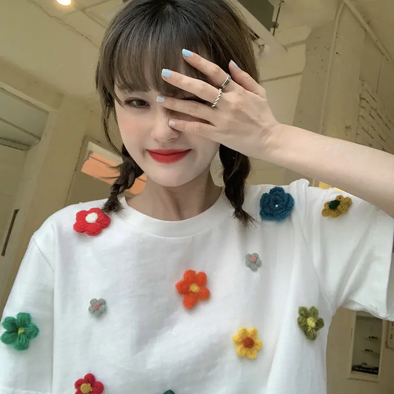 Spring and Summer 2021 New Sweet Three-dimensional Florets Loose Sanding Short-sleeved T-shirt Top Women's Clothing
Spring and Summer 2021 New Sweet Three-dimensional Florets Loose Sanding Short-sleeved T-shirt Top Women's Clothing