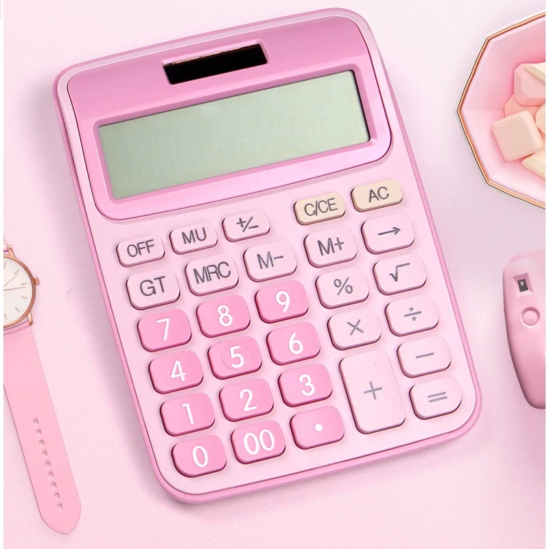 

12 Digit Desk Calculator Large Buttons Financial Business Accounting Tool Pink Blue Black big buttons battery and solar power