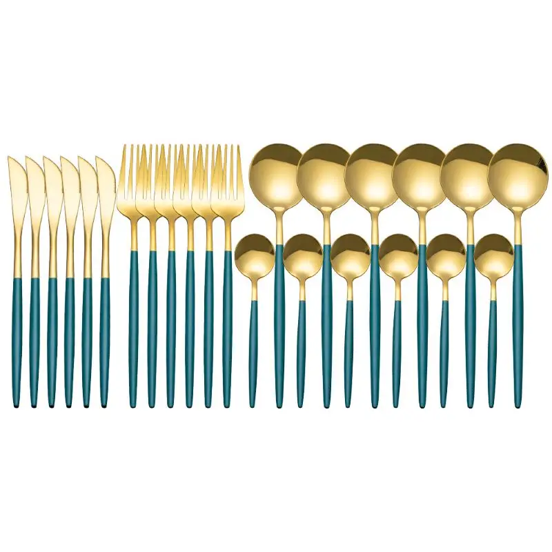 24Pcs/set Stainless Steel Cutlery Sets Stylish Dining Knife Spoon Fork Teaspoons Scoop Tableware Restaurant Kitchen Accessories
24Pcs/set Stainless Steel Cutlery Sets Stylish Dining Knife Spoon Fork Teaspoons Scoop Tableware Restaurant Kitchen Accessories