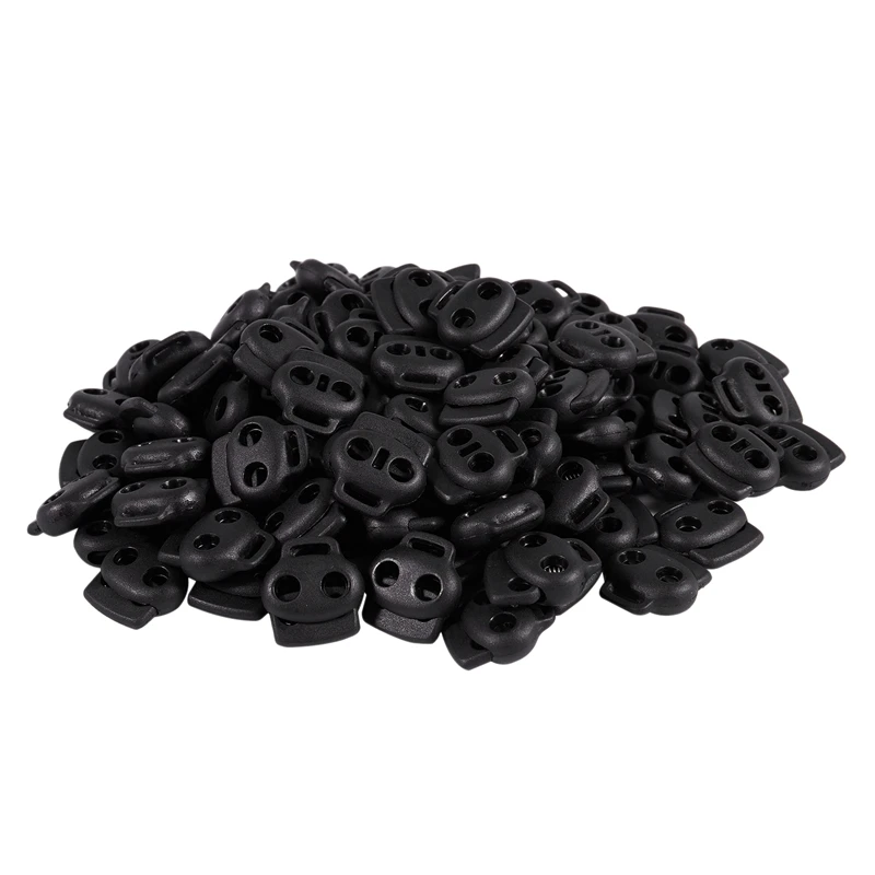 

New Dual Holes Cord Lock Stopper Toggles Spring Fastener 100 Pcs Black