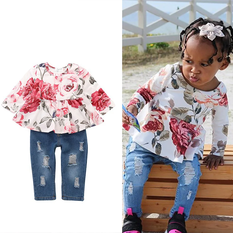 Autumn and Winter New Girls' Suit Floral Print Long Sleeve Pompom Sweatshirts+Jeans Two Piece Suit Baby Girl Kids Clothes
Autumn and Winter New Girls' Suit Floral Print Long Sleeve Pompom Sweatshirts+Jeans Two Piece Suit Baby Girl Kids Clothes