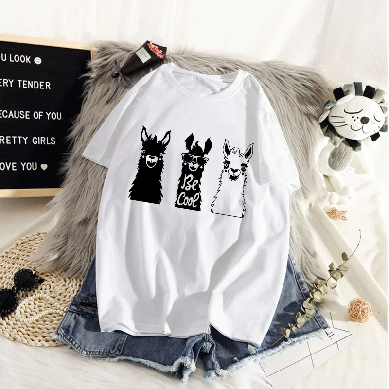 Women Casual White Tops Casual T Shirt Alpaca cartoon printed T-shirt Women T-shirt ladies summer casual T-shirt
Women Casual White Tops Casual T Shirt Alpaca cartoon printed T-shirt Women T-shirt ladies summer casual T-shirt