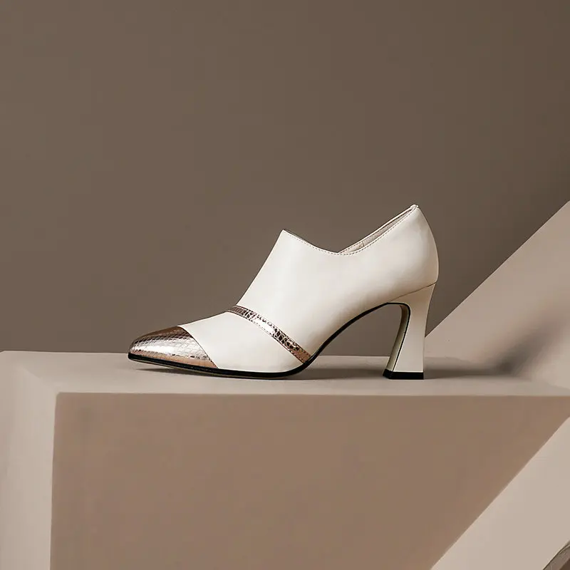 Genuine Leather Women'S Shoes Mixed Colors Thick high Heels Pumps Concise zippers autumn Elegant Working dress Shoes Woman
Genuine Leather Women'S Shoes Mixed Colors Thick high Heels Pumps Concise zippers autumn Elegant Working dress Shoes Woman