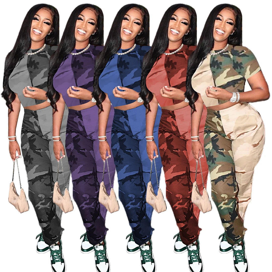 F7558 European and American women's wear 2022 spring and summer color blocking camouflage printed short sleeved trousers leisure
F7558 European and American women's wear 2022 spring and summer color blocking camouflage printed short sleeved trousers leisure