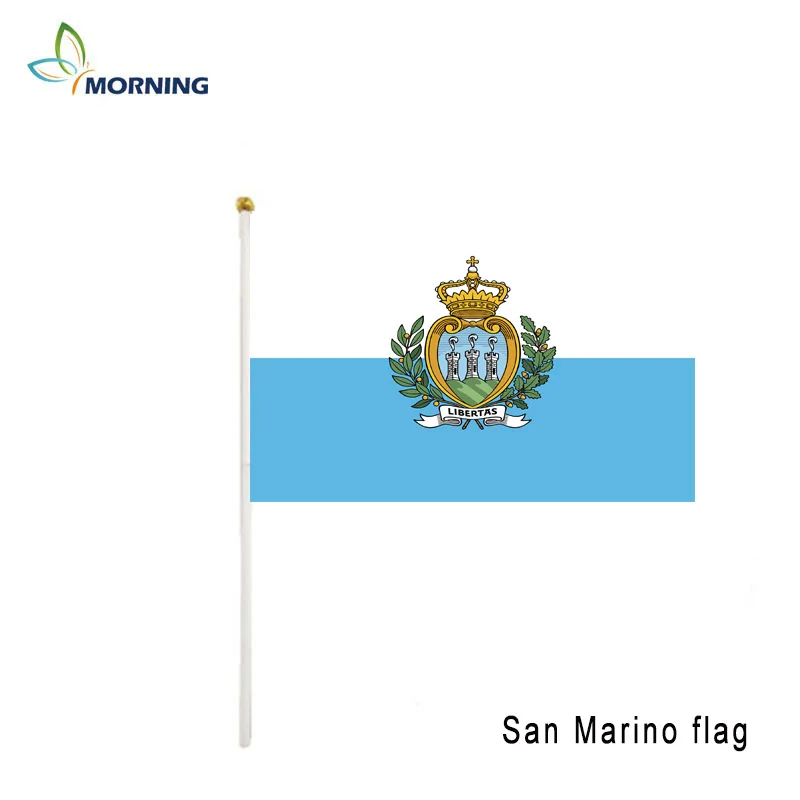 MORNING custom flag San marino flag 10pcs hand waving flag 14x21cm hand flag with pole sports home decoration
MORNING custom flag San marino flag 10pcs hand waving flag 14x21cm hand flag with pole sports home decoration