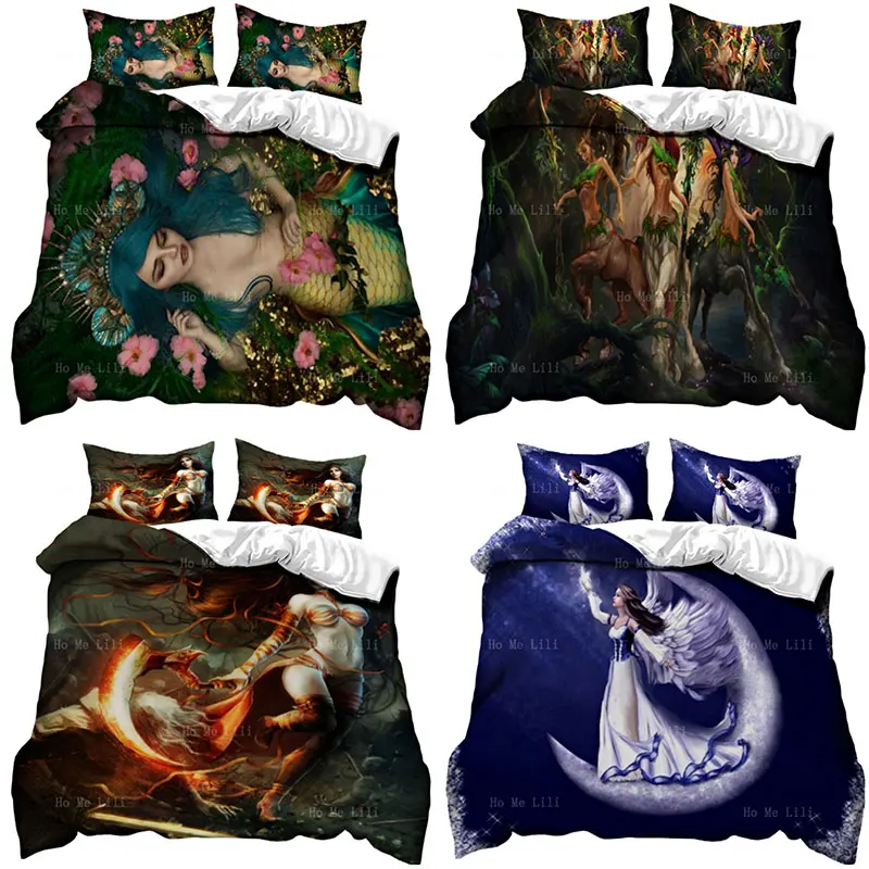 Fantasy By Ho Me Lili Duvet Cover Set Mermaid Lying On Grass Jungle Centaurs Fairy Took An Axe Angel Moon Pattern Decor Bedding 
Fantasy By Ho Me Lili Duvet Cover Set Mermaid Lying On Grass Jungle Centaurs Fairy Took An Axe Angel Moon Pattern Decor Bedding