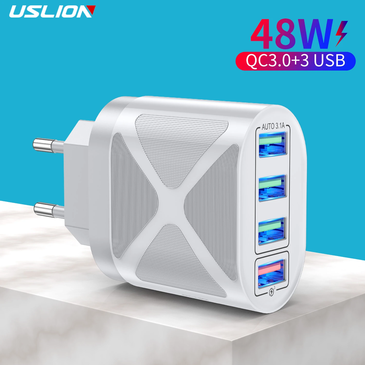 USLION EU/US/UK 4 Port 48W USB Charger 3A Quik Charge 3.0 Mobile Phone Charger Fast Wall Chargers For iPhone 12 Pro Max Xiaomi
USLION EU/US/UK 4 Port 48W USB Charger 3A Quik Charge 3.0 Mobile Phone Charger Fast Wall Chargers For iPhone 12 Pro Max Xiaomi