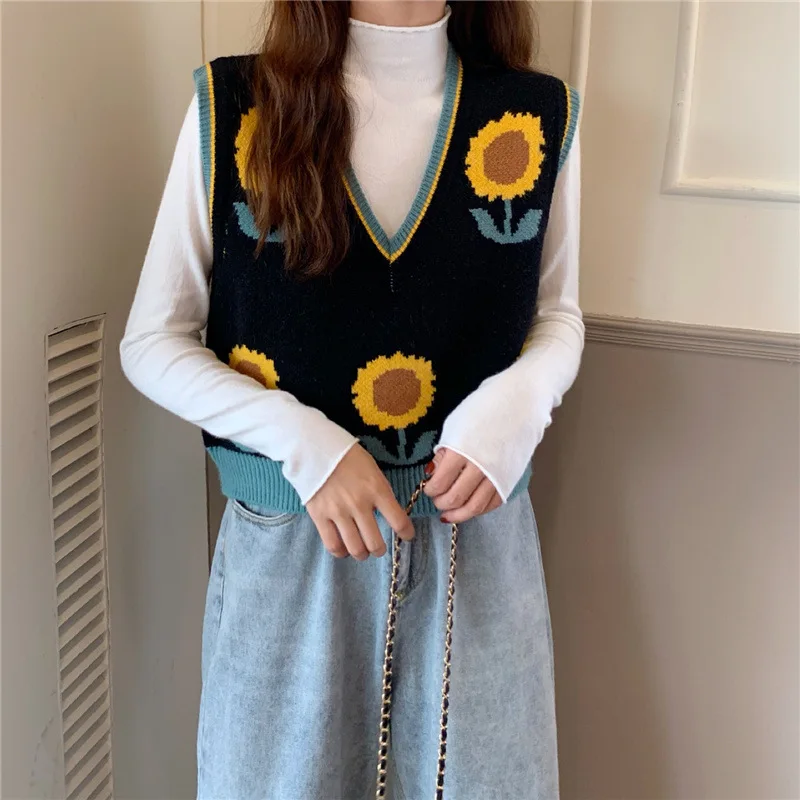 Bazhenova Sunflower Print Sweater Vest Women Knitted y2k Waistcoat Sweet Girl Loose V neck Sleeveless Outerwear Coats T3344
Bazhenova Sunflower Print Sweater Vest Women Knitted y2k Waistcoat Sweet Girl Loose V neck Sleeveless Outerwear Coats T3344