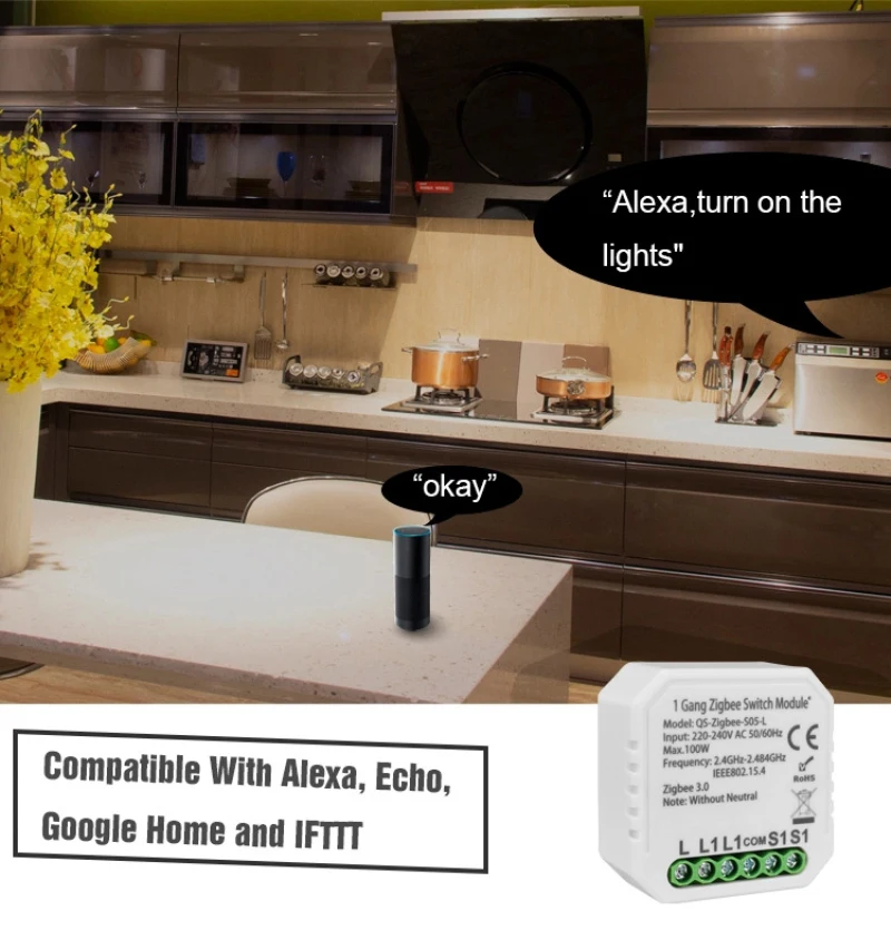 Tuya ZigBee 3.0 Smart Light Switch Relay Module 220-240V Without Neutral Single LIVE Line Work With Alexa Google Home
Tuya ZigBee 3.0 Smart Light Switch Relay Module 220-240V Without Neutral Single LIVE Line Work With Alexa Google Home