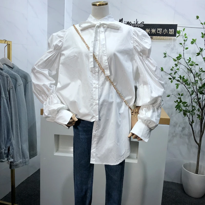 2021 Spring New Womens Tops Puff Sleeve Bow Tie Simple Loose Shirt Female All-match Long Sleeve Ladies Blouses Fashion
2021 Spring New Womens Tops Puff Sleeve Bow Tie Simple Loose Shirt Female All-match Long Sleeve Ladies Blouses Fashion