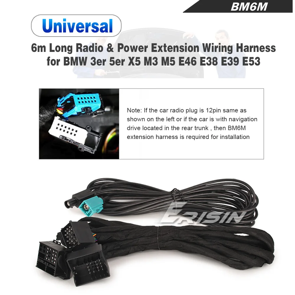 BM6M for BMW 3er 5er X5 M3 M5 E46 E53 E39 E38 Car 12 pin 6m Power Radio Extension Cable Wiring Harness Autoradio connection
BM6M for BMW 3er 5er X5 M3 M5 E46 E53 E39 E38 Car 12 pin 6m Power Radio Extension Cable Wiring Harness Autoradio connection