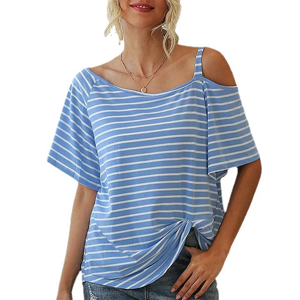 Sexy One Shoulder T-Shirt Short Sleeve Printed Stripe Summer 2021 Tops Asmmetrical Neck Female Fashion Clothes Womens Ladies Tee
Sexy One Shoulder T-Shirt Short Sleeve Printed Stripe Summer 2021 Tops Asmmetrical Neck Female Fashion Clothes Womens Ladies Tee