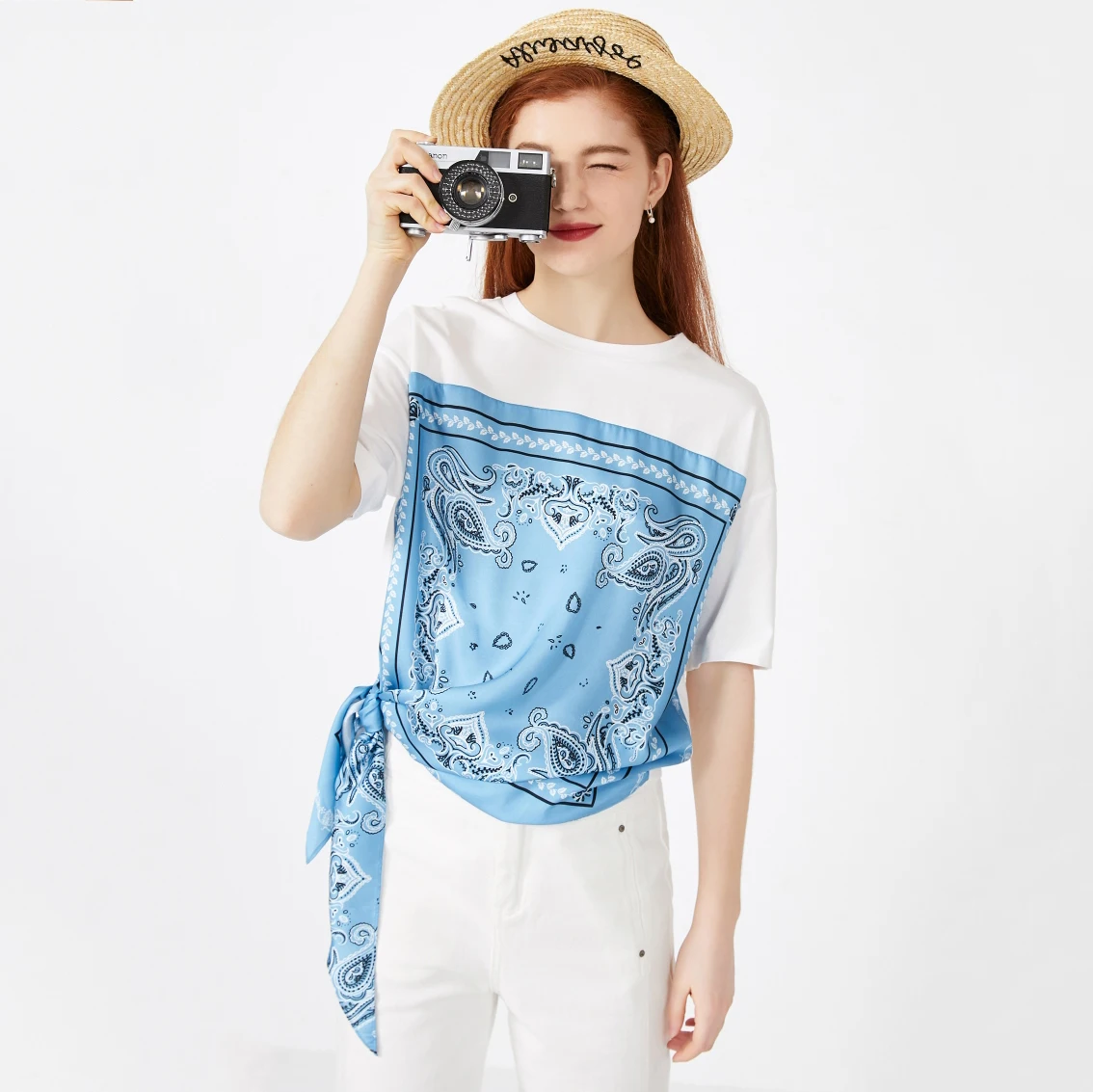 2021NEW summer paisley pattern stitching loose T-shirt women round neck cotton asymmetric short-sleeved T-shirt all-match top
2021NEW summer paisley pattern stitching loose T-shirt women round neck cotton asymmetric short-sleeved T-shirt all-match top