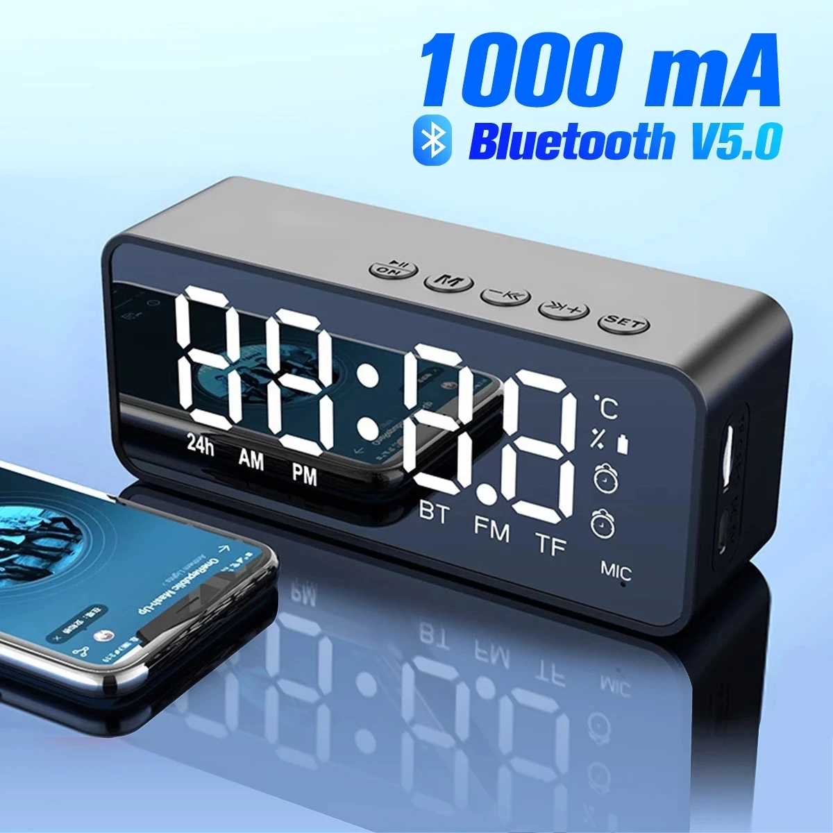 Mirror Alarm Clock Portable Mini Speaker Bluetooth Speaker Wireless Mini Speaker Card Voice Broadcast Speaker Wireless
Mirror Alarm Clock Portable Mini Speaker Bluetooth Speaker Wireless Mini Speaker Card Voice Broadcast Speaker Wireless
