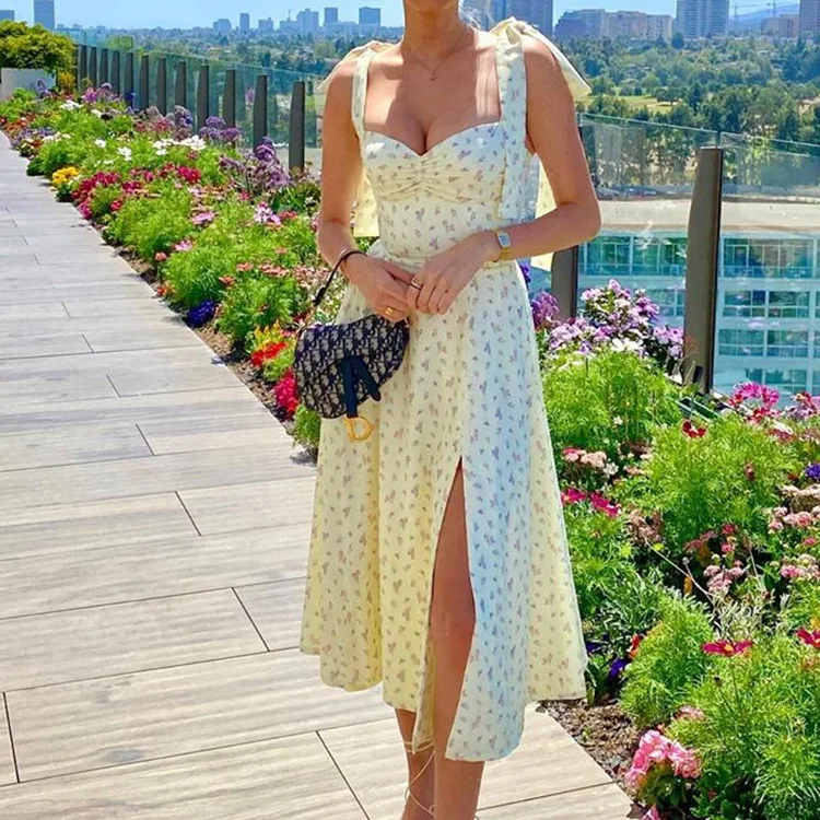 New Yellow Casual Print Dress Women Sexy Side Split Floral Ladies Dress Summer Sleeveless Tie Up Bow Strap Elegant Midi Dresses
New Yellow Casual Print Dress Women Sexy Side Split Floral Ladies Dress Summer Sleeveless Tie Up Bow Strap Elegant Midi Dresses