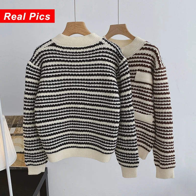 Patchwork Striped Cardigan Sweater Woman Knitted Outwear Winter Clothes Pearl Single-breasted Thick Warm Cardigan Jumper Sweater
Patchwork Striped Cardigan Sweater Woman Knitted Outwear Winter Clothes Pearl Single-breasted Thick Warm Cardigan Jumper Sweater