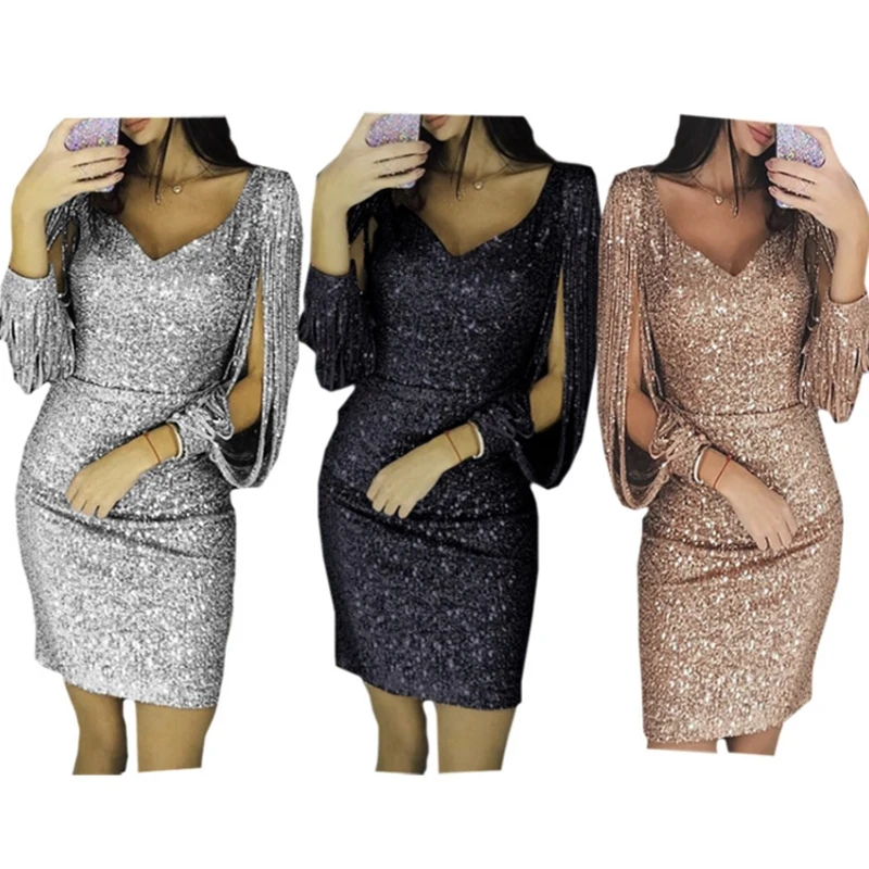 Sequinned Glitter Shiny Club Mini Dress Women Sexy Deep V-neck Slit Bodycon Dress Autumn Long Sleeve Party Dress Drop Shipping
Sequinned Glitter Shiny Club Mini Dress Women Sexy Deep V-neck Slit Bodycon Dress Autumn Long Sleeve Party Dress Drop Shipping