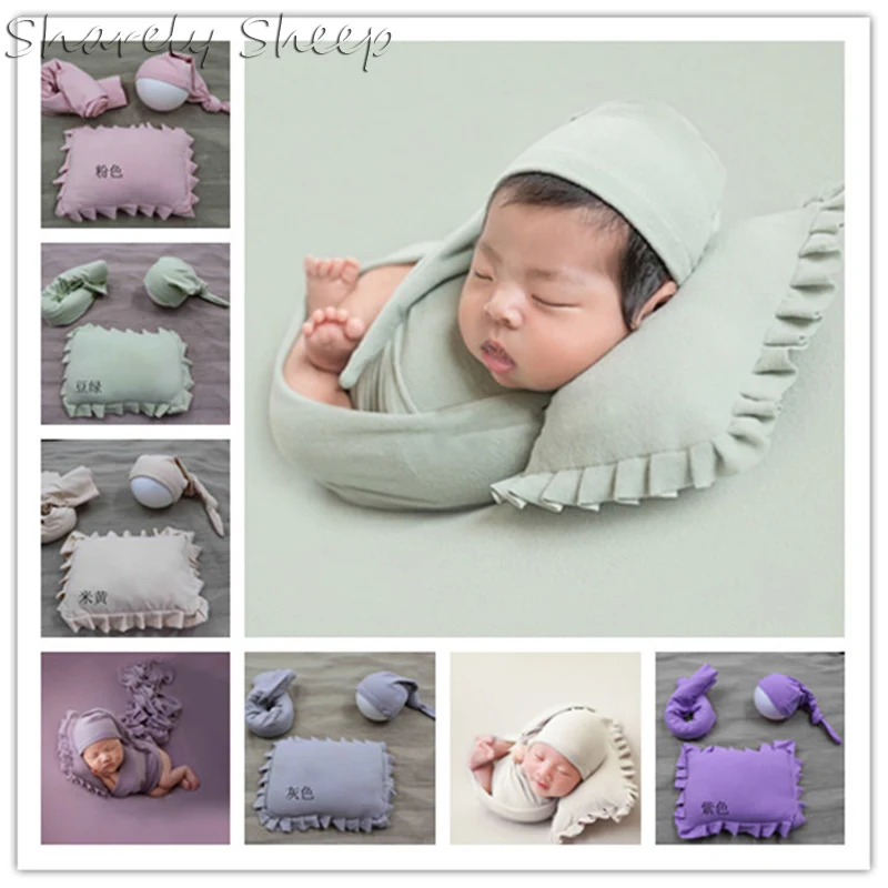 

Newborn Photography Props Stretch Wraps Baby Boy Girl Photo Shoot Posing Hat+Wraps+Pillow Set bebe fotoshooting Accessories Prop