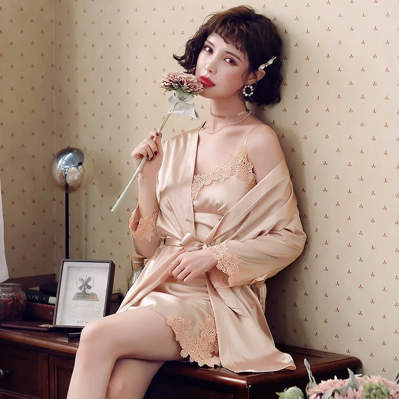 Sexy 2PCS Nighty&Robe Suit Women Lace Kimono Gown Sleepwear Silky Satin Nightgown Intimate Lingerie Casual Home Clothes Bathrobe
Sexy 2PCS Nighty&Robe Suit Women Lace Kimono Gown Sleepwear Silky Satin Nightgown Intimate Lingerie Casual Home Clothes Bathrobe