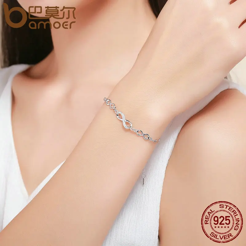 BAMOER Authentic 925 Sterling Silver Endless Love Infinity Chain Link Adjustable Women Bracelet Luxury Silver Jewelry SCB037
BAMOER Authentic 925 Sterling Silver Endless Love Infinity Chain Link Adjustable Women Bracelet Luxury Silver Jewelry SCB037