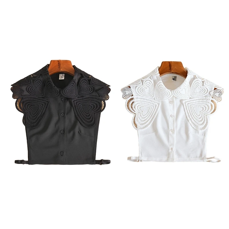 Women Hollow Out Heart Applique False Collar Solid Color Large Lapel Half Shirt Office Lady Layering Detachable Dickey
Women Hollow Out Heart Applique False Collar Solid Color Large Lapel Half Shirt Office Lady Layering Detachable Dickey