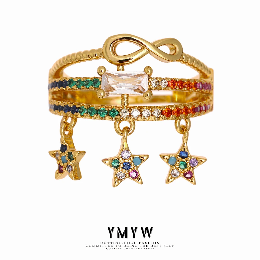 YMYW Star Pendant Ring Colorful Cubic Zirconia Ring Copper 14 K Metal Exquisite Geometric Jewelry For Women Wedding Gift 2021
YMYW Star Pendant Ring Colorful Cubic Zirconia Ring Copper 14 K Metal Exquisite Geometric Jewelry For Women Wedding Gift 2021
