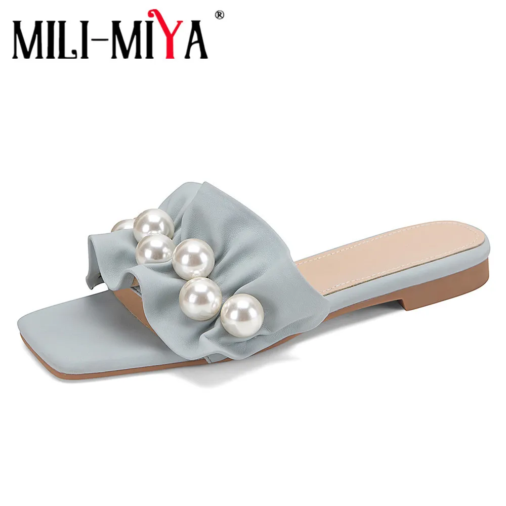 MILI-MIYA Elegant Ruffles Pearl Flats Slippers Summer Women Sweet Beige Beading Square Open Toe Comfy Sandals Party Dress Shoes
MILI-MIYA Elegant Ruffles Pearl Flats Slippers Summer Women Sweet Beige Beading Square Open Toe Comfy Sandals Party Dress Shoes