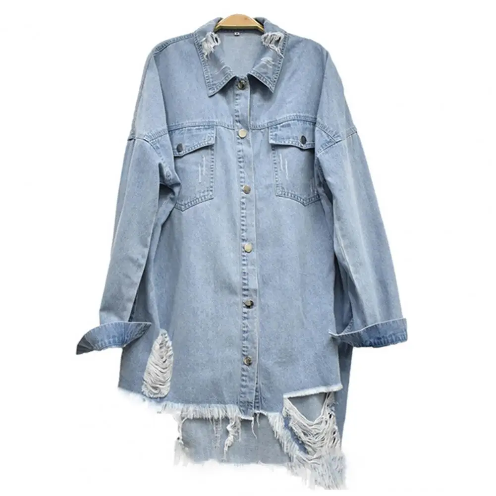 Autumn Winter Women Denim Coat Solid Color Ripped Single-breasted Irregular Turndown Collar Fashion Hem Jeans Jacket Streetwear
Autumn Winter Women Denim Coat Solid Color Ripped Single-breasted Irregular Turndown Collar Fashion Hem Jeans Jacket Streetwear