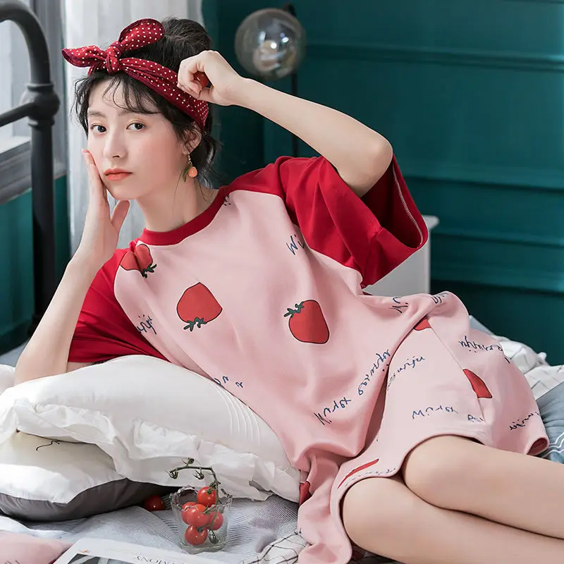 Korean Style Summer Women Short Sleeve Cute Pattern Girl's Nightdress Plus-sized Leisure Sleep Tops Sleepwear Women
Korean Style Summer Women Short Sleeve Cute Pattern Girl's Nightdress Plus-sized Leisure Sleep Tops Sleepwear Women