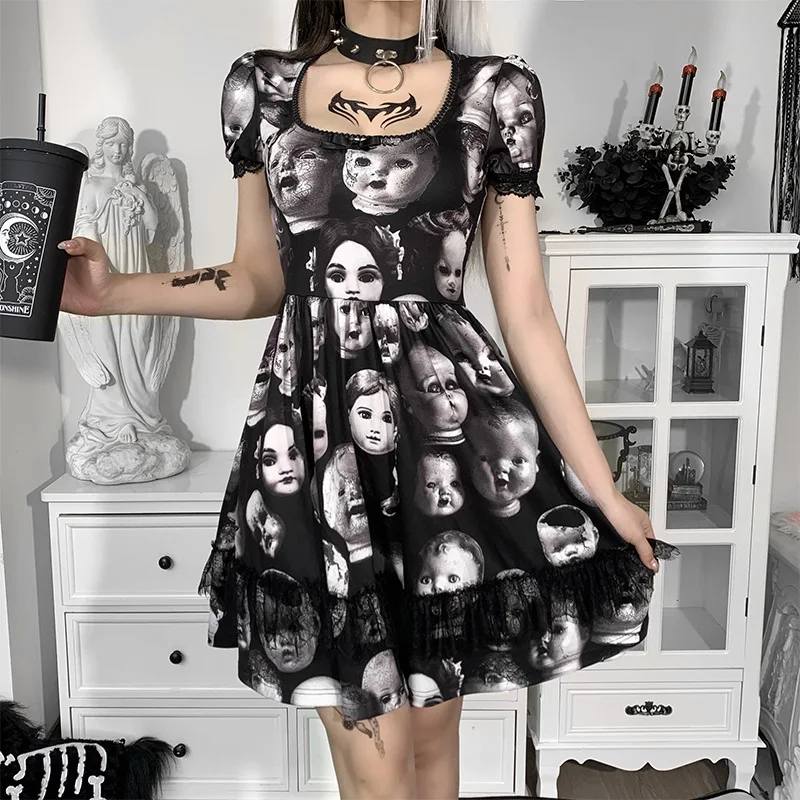 Goth Apparel Grunge Face Print Black Dress Goth Lolita High Waist Mini Dress Streetwear Sexy Short Sleeve Cosplay Party Dress
Goth Apparel Grunge Face Print Black Dress Goth Lolita High Waist Mini Dress Streetwear Sexy Short Sleeve Cosplay Party Dress