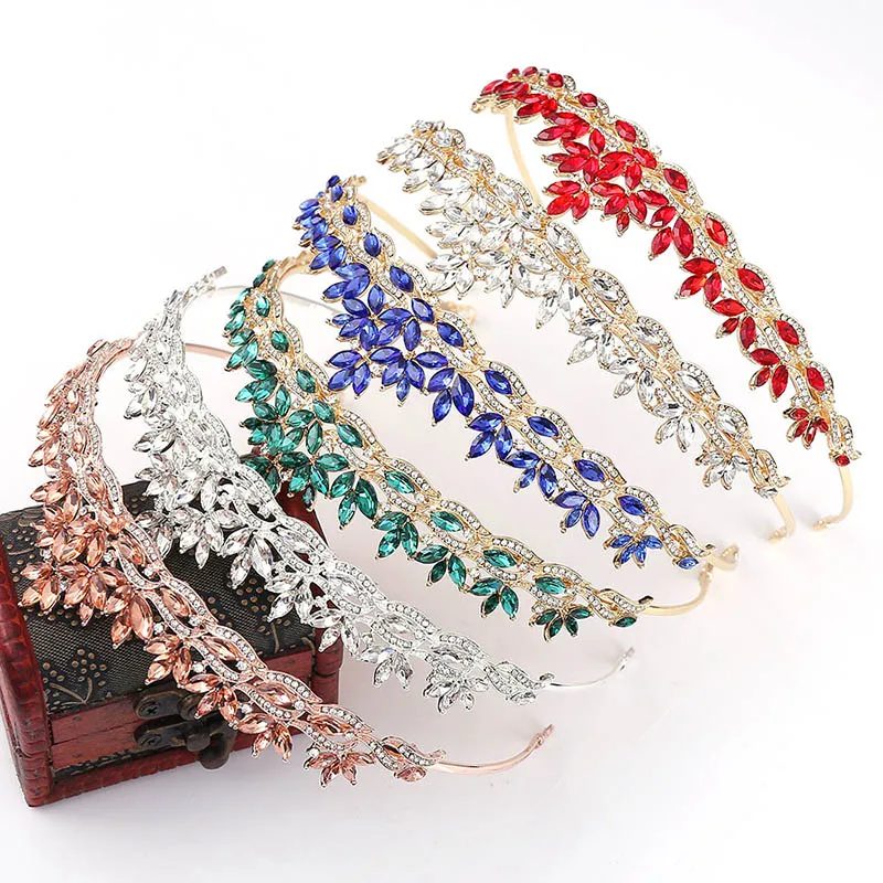 Hot Sale Crowns Simple Leaves Rose Gold Red Blue Tiaras Headdress Crystal Wedding Bride de Noiva Headband Festival Hair Jewelry 
Hot Sale Crowns Simple Leaves Rose Gold Red Blue Tiaras Headdress Crystal Wedding Bride de Noiva Headband Festival Hair Jewelry